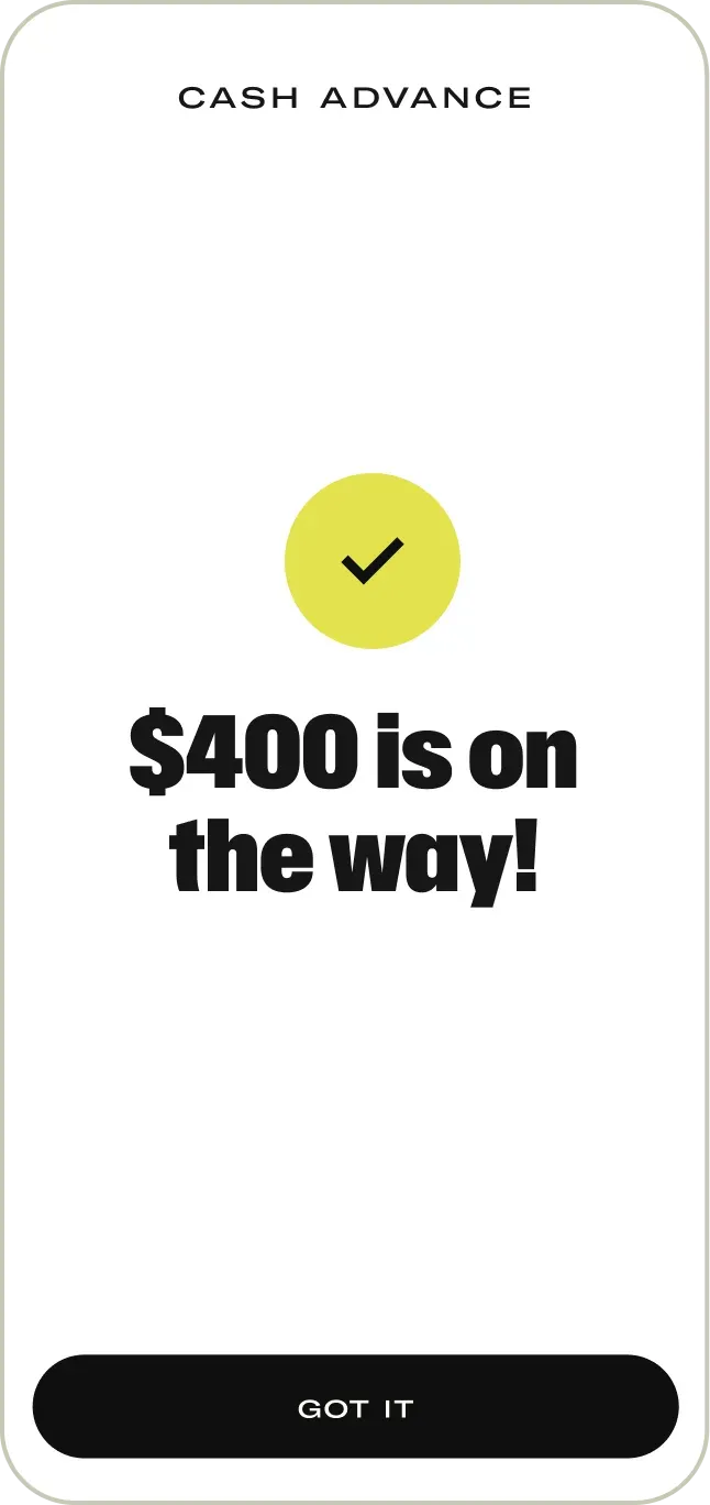 mobile app with cash advance on the way message